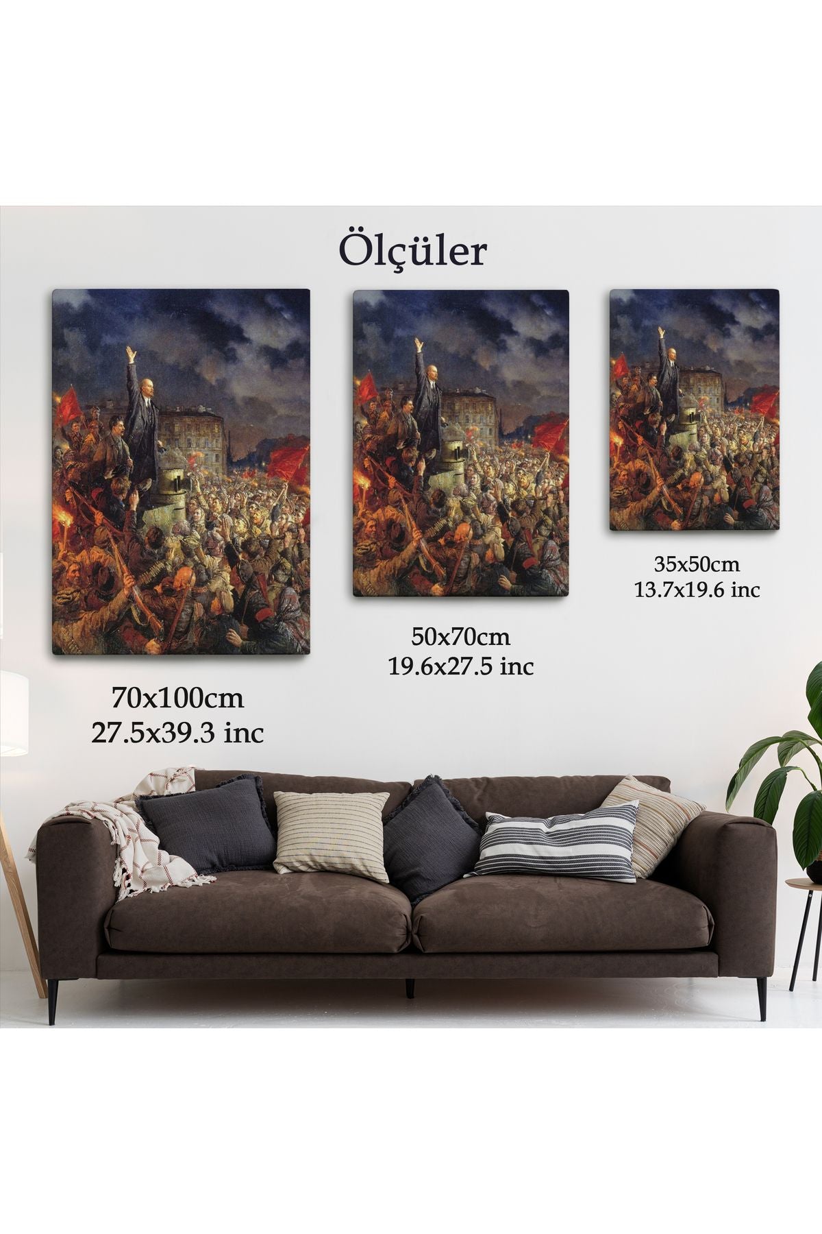 Vladimir Ilyic Lenin ve Josef Stalin Ekim Devrimi Sırasında Duvar Tablosu-6301