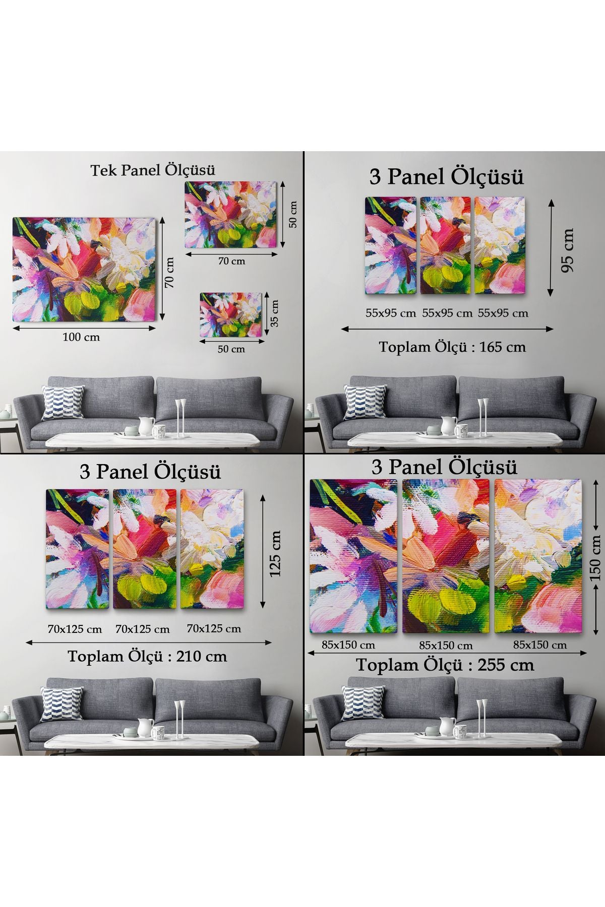 DB Renkli Çiçek Desenli Yağlıboya Görünüm Dekoratif Kanvas Duvar Tablosu-3566