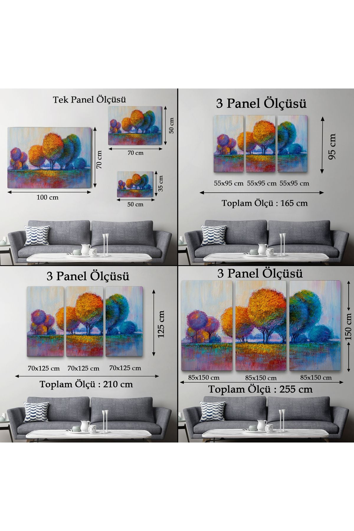 Renkli Ağaçlar Yağlıboya Görünüm Dekoratif Kanvas Duvar Tablosu-3608
