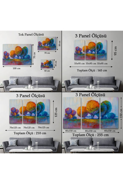 Renkli Ağaçlar Yağlıboya Görünüm Dekoratif Kanvas Duvar Tablosu-3608