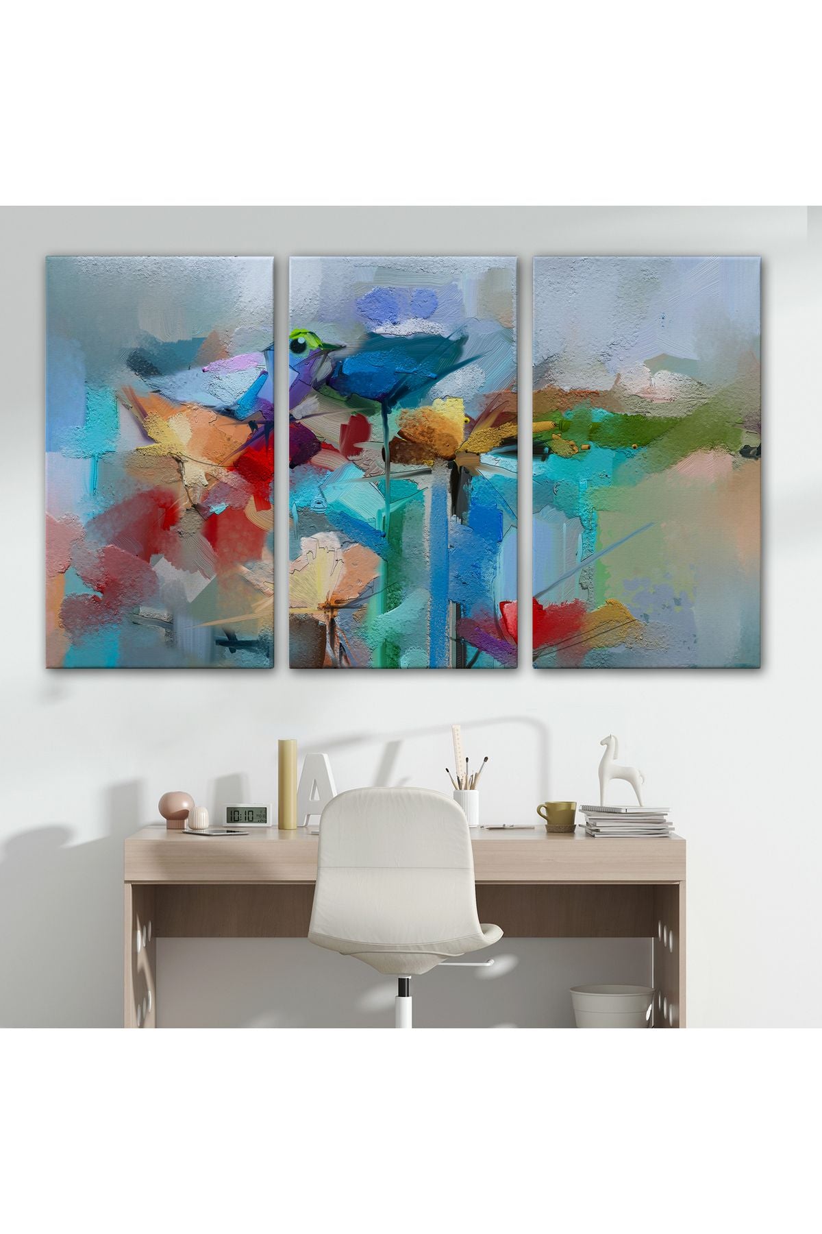 Modern Soyut Tarzda Çiçekler ve Kuş Dekoratif Kanvas Duvar Tablosu-3701