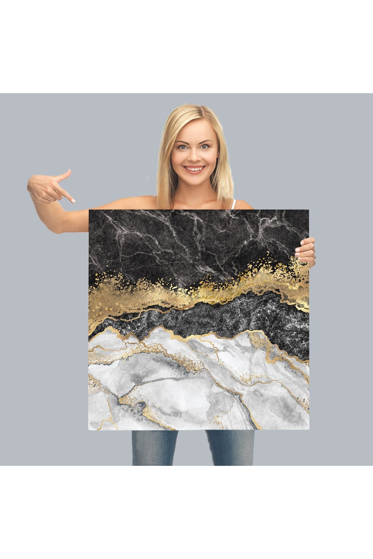 Siyah ve Gold'un Mükemmel Uyumu Mermer Görünümlü Modern Kanvas Tablo-5070
