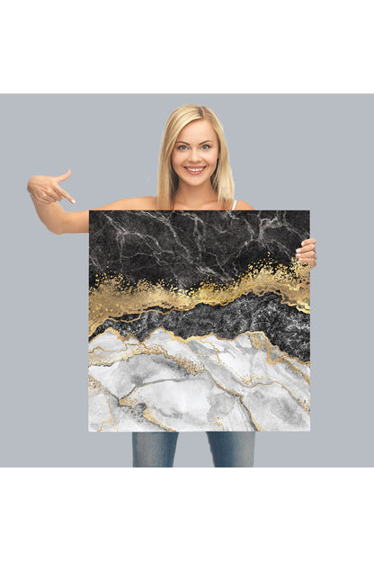 Siyah ve Gold'un Mükemmel Uyumu Mermer Görünümlü Modern Kanvas Tablo-5070