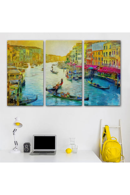 İtalya Venedik Gondol Manzarası Yağlıboya Görünüm Dekoratif Kanvas Duvar Tablosu-3623
