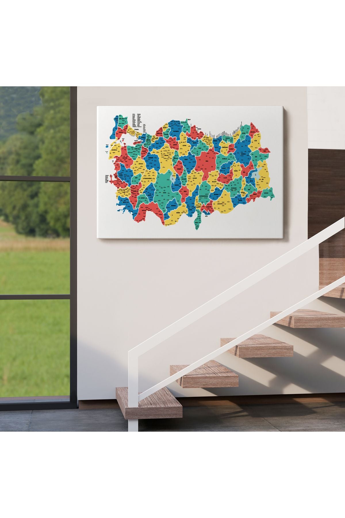 Türkiye Haritası Kanvas Tablo İl ve İlçeli Ayrıntılı Eğitici Dekoratif Tablo 3047