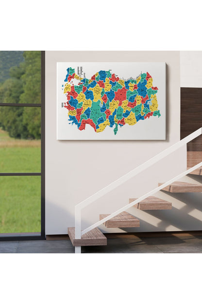 Türkiye Haritası Kanvas Tablo İl ve İlçeli Ayrıntılı Eğitici Dekoratif Tablo 3047