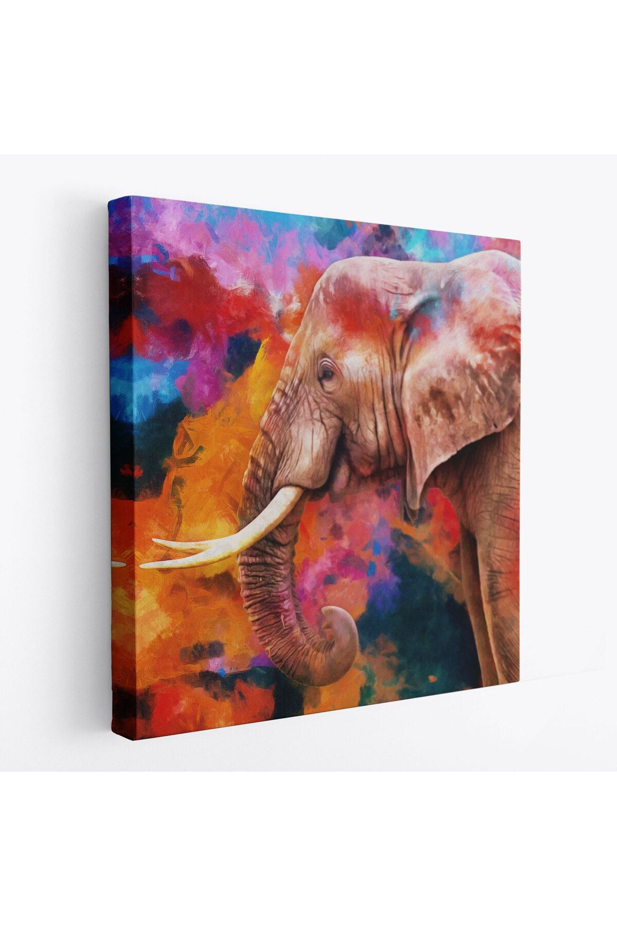 Renkli Fil Yağlıboya Görünüm Dekoratif Kanvas Duvar Tablosu-5842