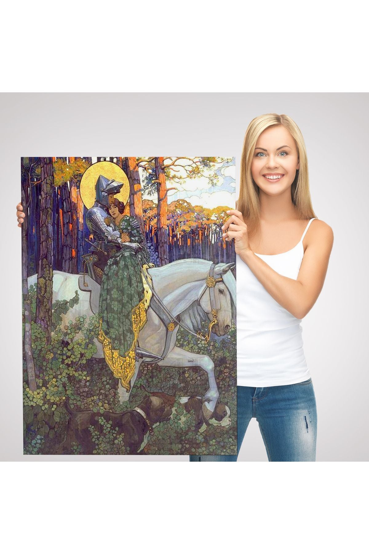 Beyaz At Üzerindeki Prenses ve Prens Tablosu-6268