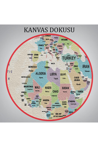 Dünya Haritası Kanvas Tablo Ülke Başkentli ve Okyanus Detaylı Tablo 2749