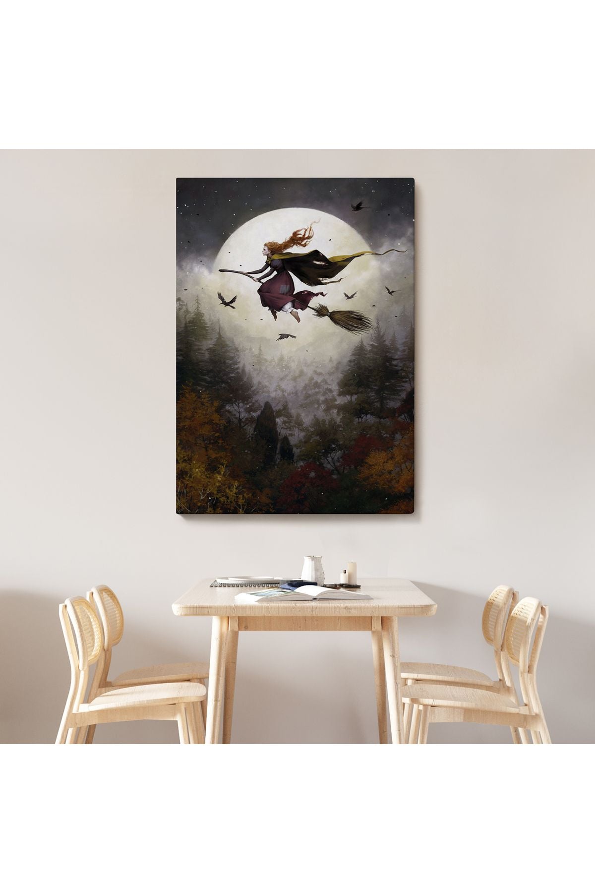 Süpürge ile Uçan Cadı, Cadılar Bayramı Hediyesi, Hallowen Tablo -6398