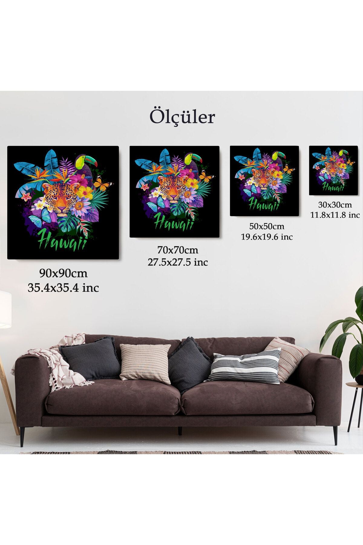Hawai Temalı Leopar Dekoratif Kanvas Tablo-5814