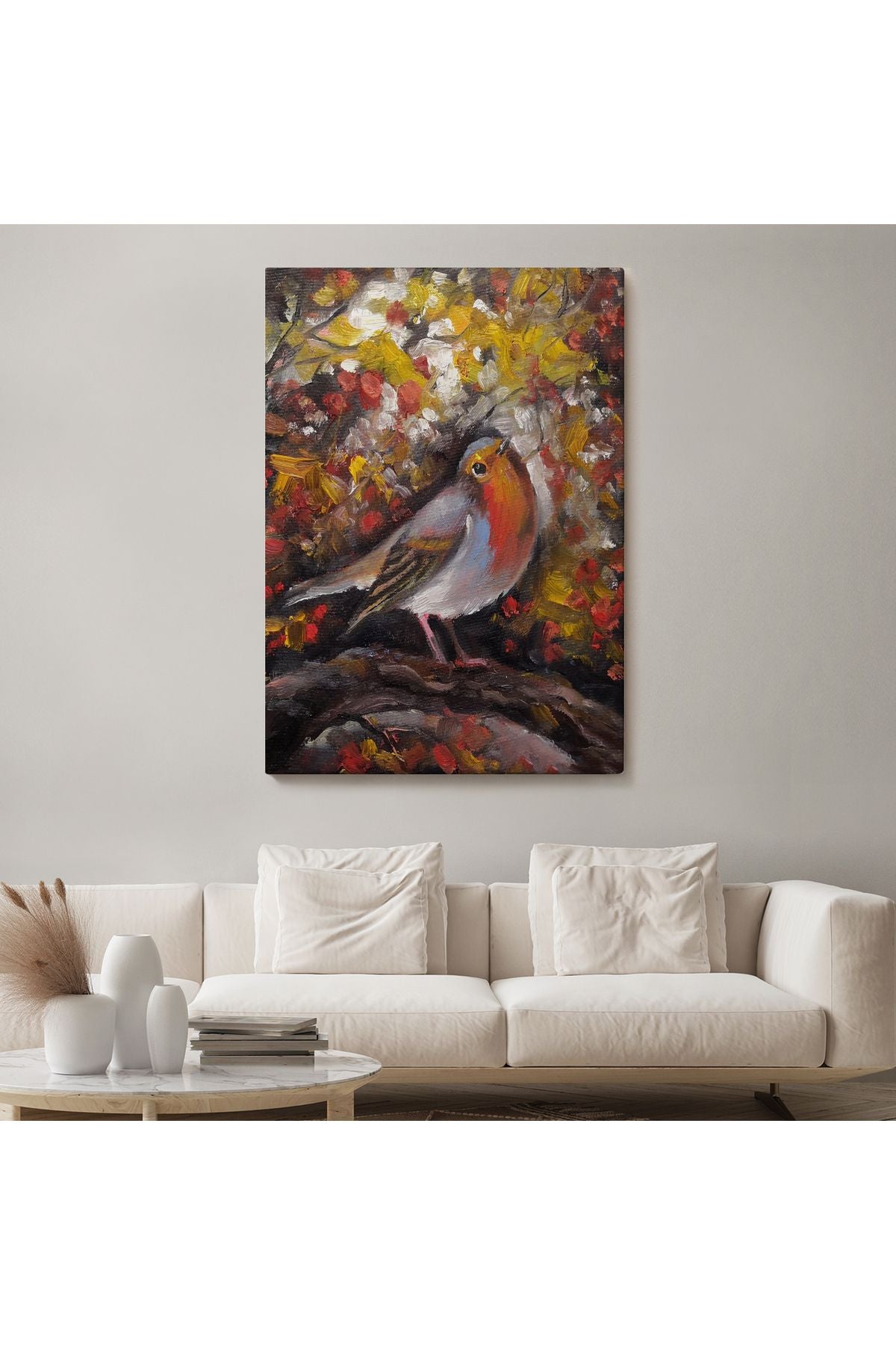 SZ KVS1-Dekoratif Duvar Tablosu-İngiliz Kırmızı Robin Kuşu Kanvas Tablo 6002