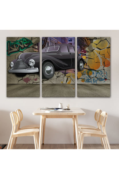 Duvardan Fırlayan Klasik Araba Dekoratif Kanvas Duvar Tablosu-3631