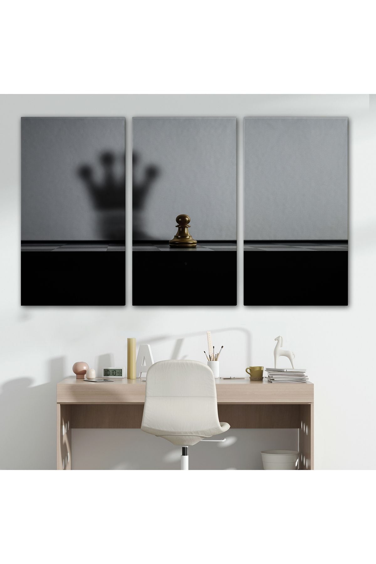 Satranç Gölgesi Taç Kanvas Duvar Sanatı, Yurt ve Ofis Dekoru-5390