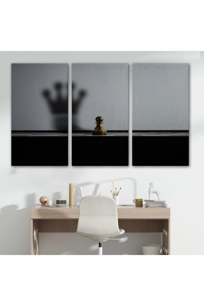Satranç Gölgesi Taç Kanvas Duvar Sanatı, Yurt ve Ofis Dekoru-5390