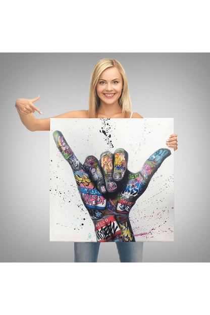 Banksy Tarzı Hands Victory Jest Graffiti Kanvas Tablo-5340