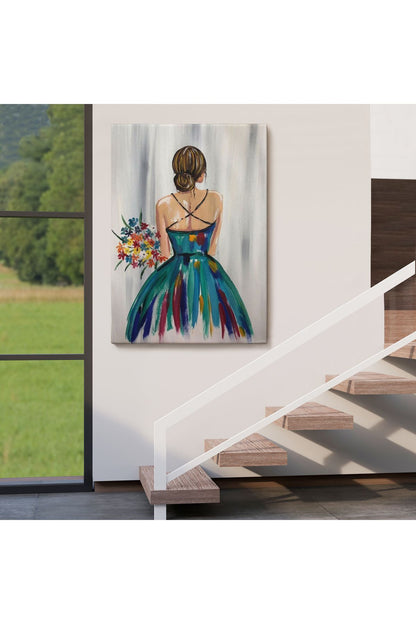 Renkli Çiçekli Kadın Dekoratif Duvar Tablosu -6257