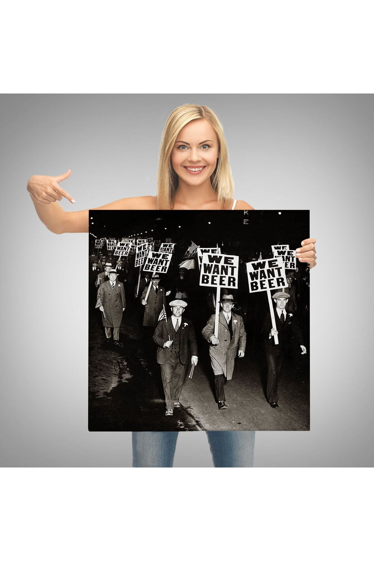 DB  Bira İstiyoruz, Olağandışı 1931 Yasak Protesto Fotoğrafı Kanvas Tablo-5336