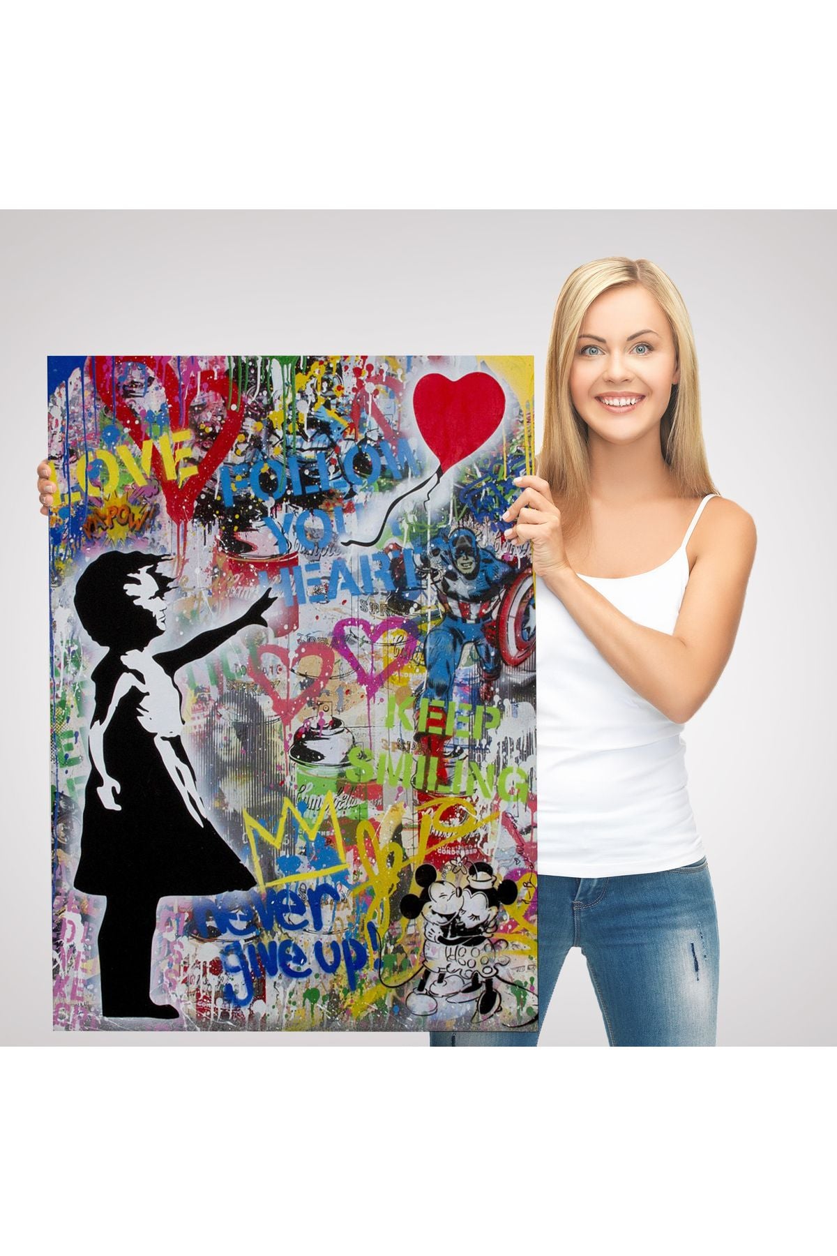 Renkli Balon Kız Sanatı, Banksy Kanvas Tablo-5317