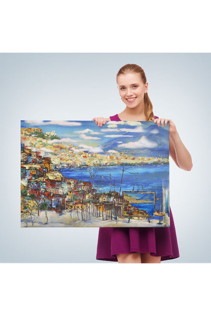 Napoli Manzaralı Yağlıboya Görünüm Dekoratif Kanvas Duvar Tablosu-3503