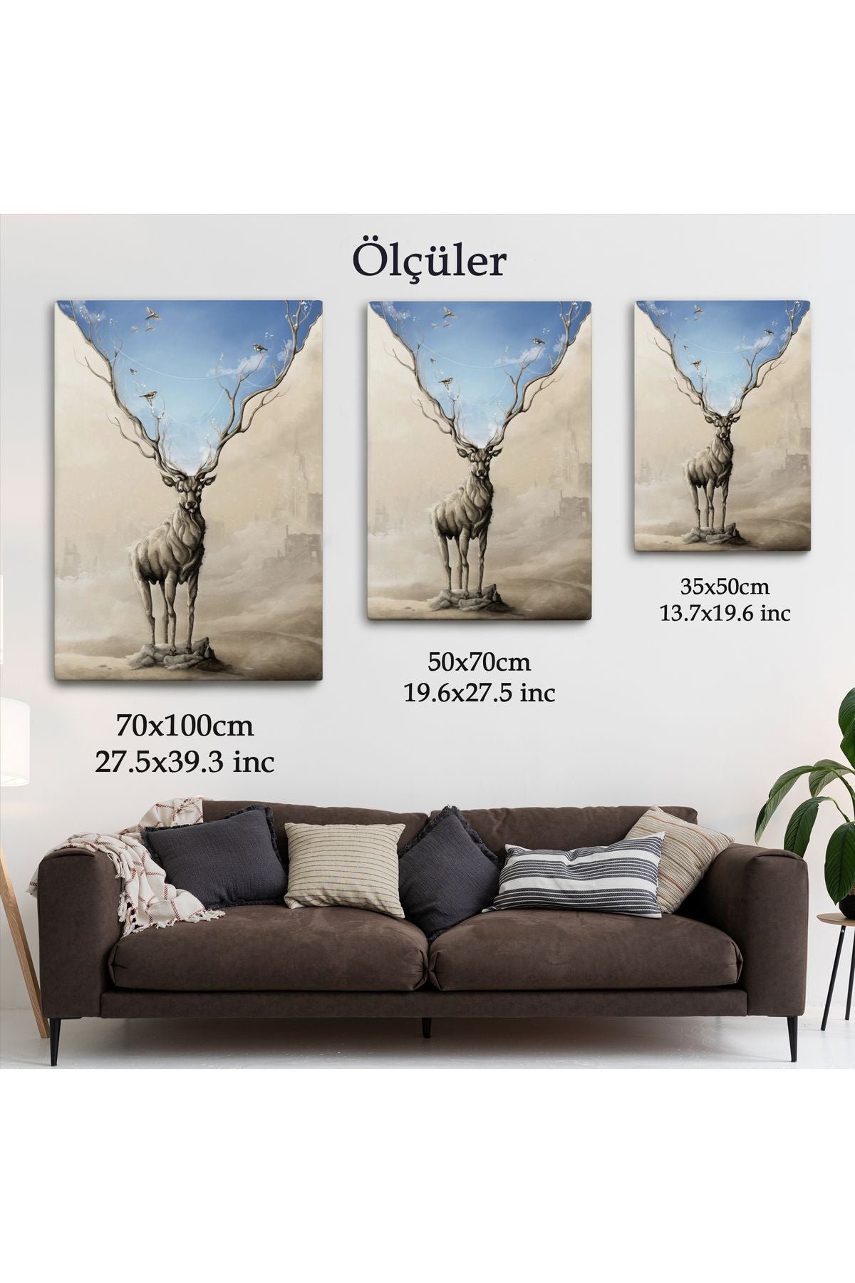 Daha Güzel Bir Doğa Hayal Eden Geyik Sürreal Duvar Tablosu-6017