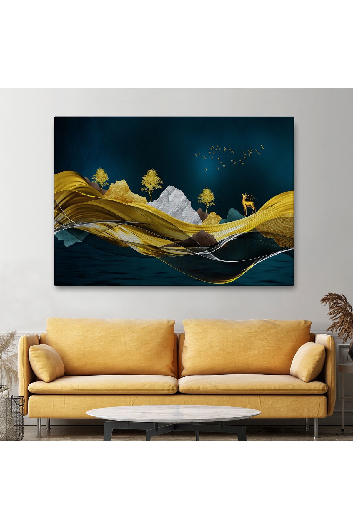 Altın Renkli Dağların Dekoratif Duvar Tablosu-3523