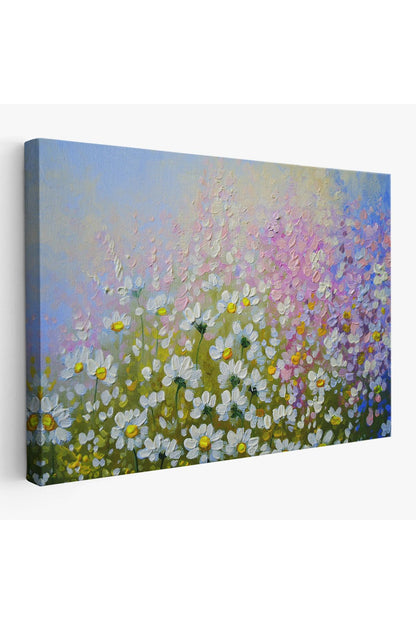 Kır Çiçekleri Yağlıboya Görünüm Dekoratif Kanvas Duvar Tablosu-3535