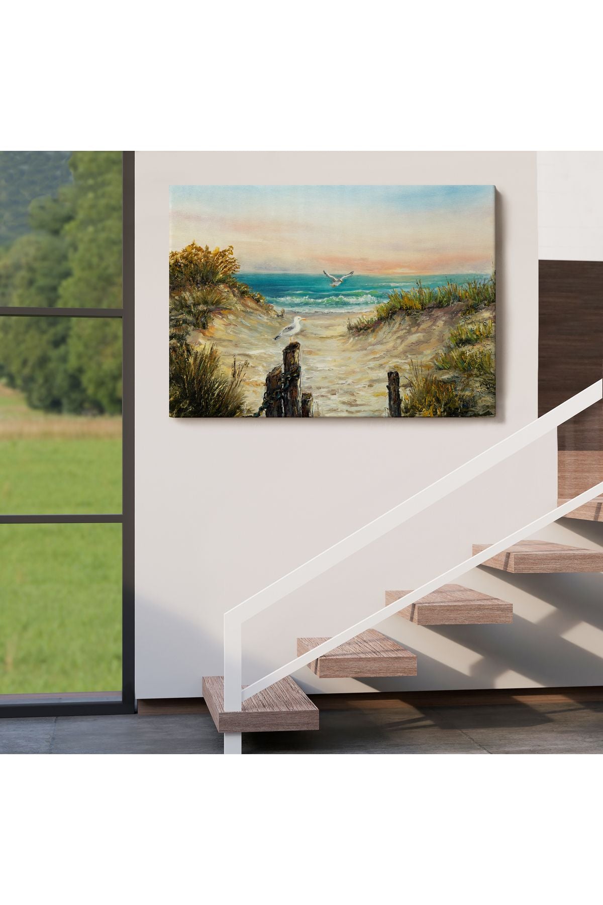 Kumsaldan Okyanusa Bir Yol Yağlıboya Görünüm Dekoratif Kanvas Duvar Tablosu-3665