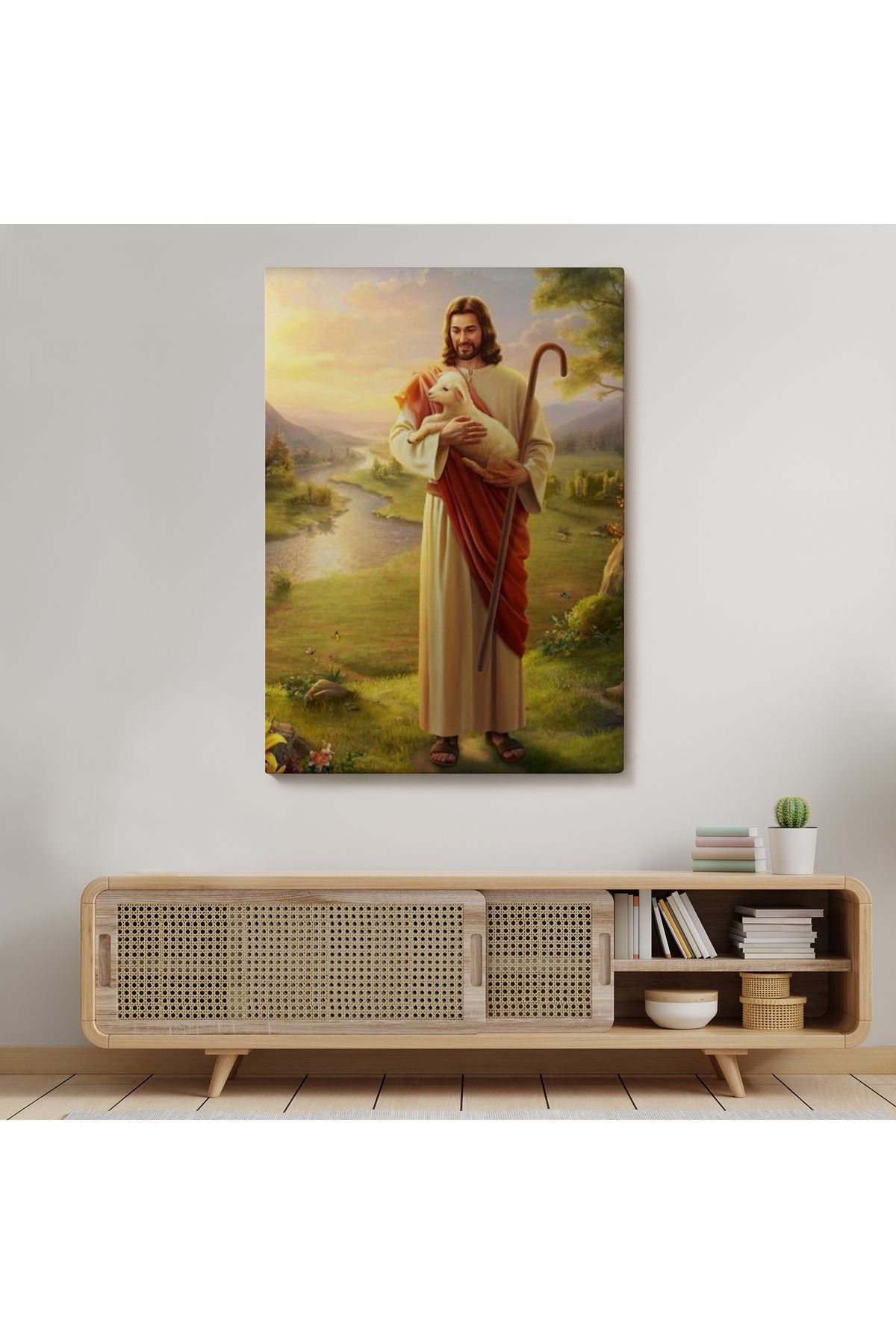 SZ KVS1-Dekoratif Duvar Tablosu-Kucağındaki Kuzu ile Hz İsa Kanvas Tablo 6064