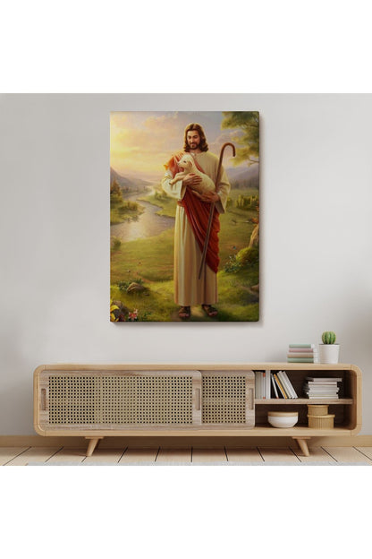 SZ KVS1-Dekoratif Duvar Tablosu-Kucağındaki Kuzu ile Hz İsa Kanvas Tablo 6064