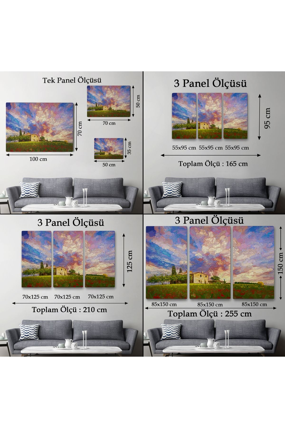 Toskana İtalyadaki Kırmızı Gelincik Tarlası Yağlıboya Görünüm  Kanvas Tablosu-3697