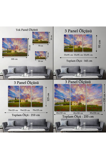 Toskana İtalyadaki Kırmızı Gelincik Tarlası Yağlıboya Görünüm  Kanvas Tablosu-3697