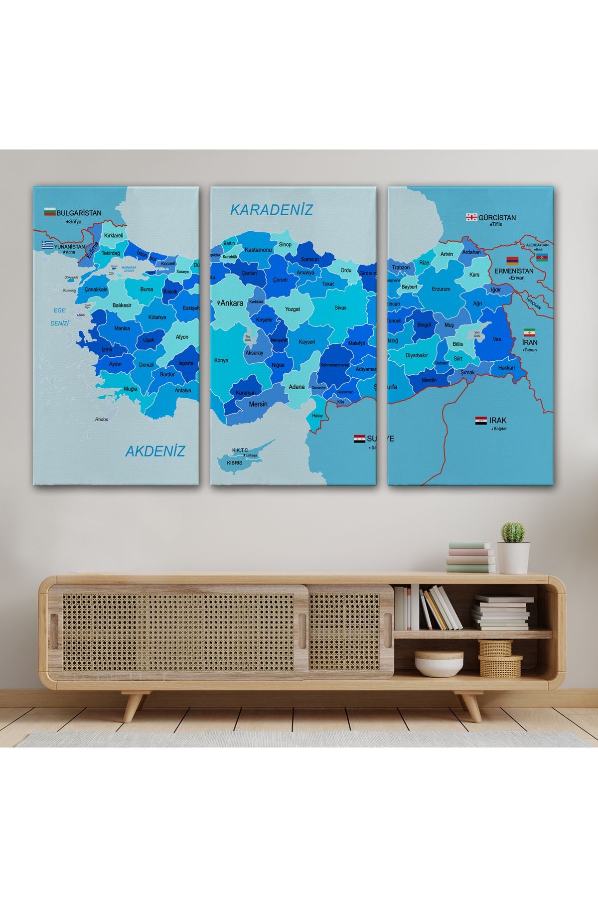 Türkiye Haritası Kanvas Tablo Sınır Komşulu Eğitici Dekoratif Tablo 3086
