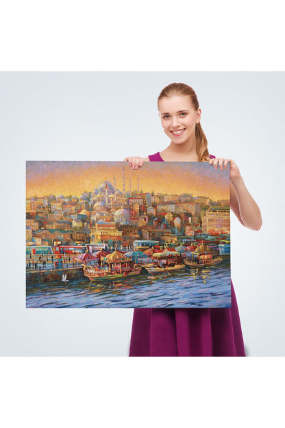 Eminönü Balıkçı Tekneleri Yağlıboya Görünümlü Kanvas Tablo-3598