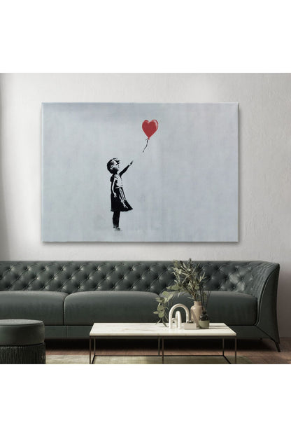 HG Banksy Kırmızı Balonu Uçup Giden Kız Kanvas Tablosu-5059