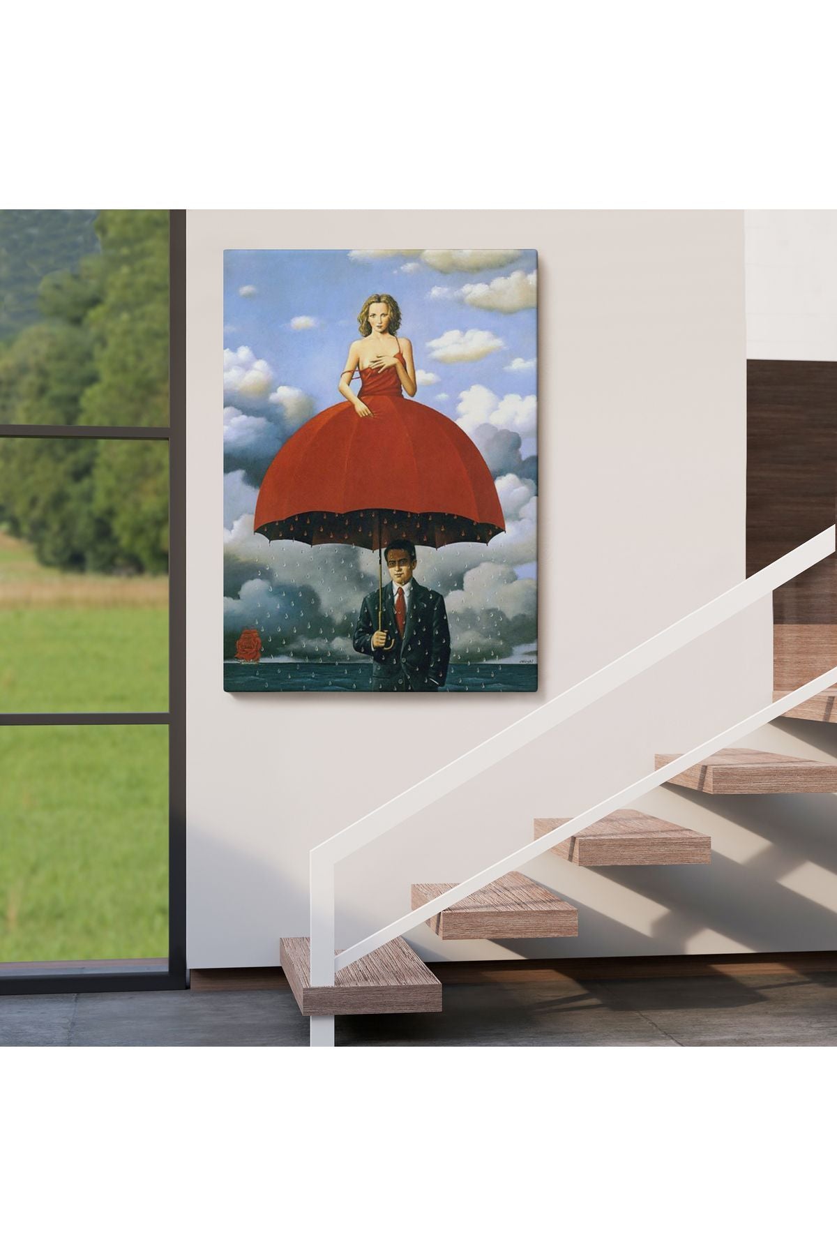 Dekoratif Kanvas Tablo, Duvar Tablosu-Sürreal Kırmızı Elbiseli Kadın 6022