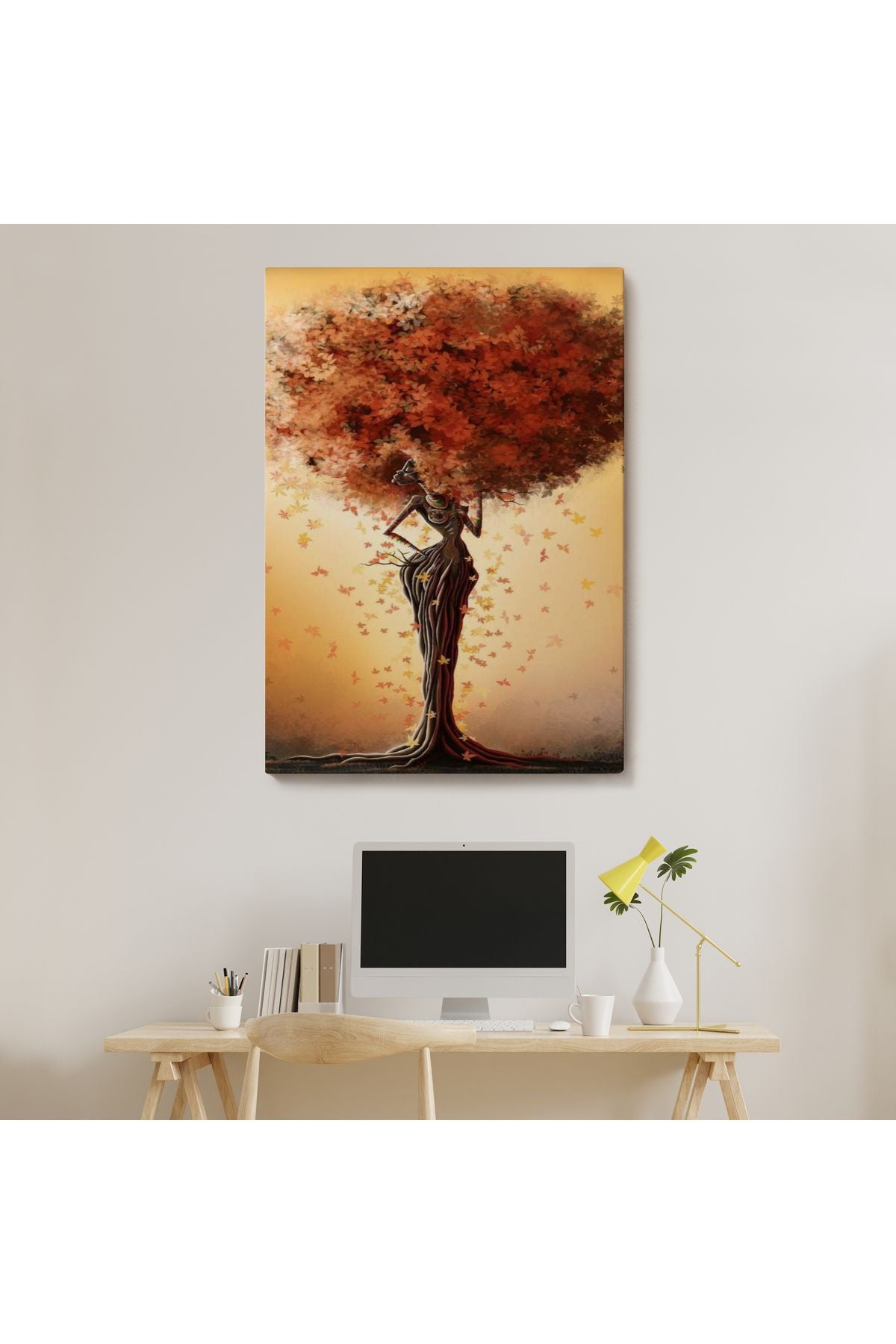 Dekoratif Duvar Tablosu-Afrikalı Ağaç Kadın ve Yaprak Saçları Kanvas Tablo 6313