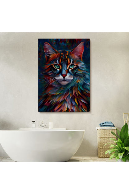Renkli Karizmatik Kedi Dekoratif Duvar Tablosu-6225