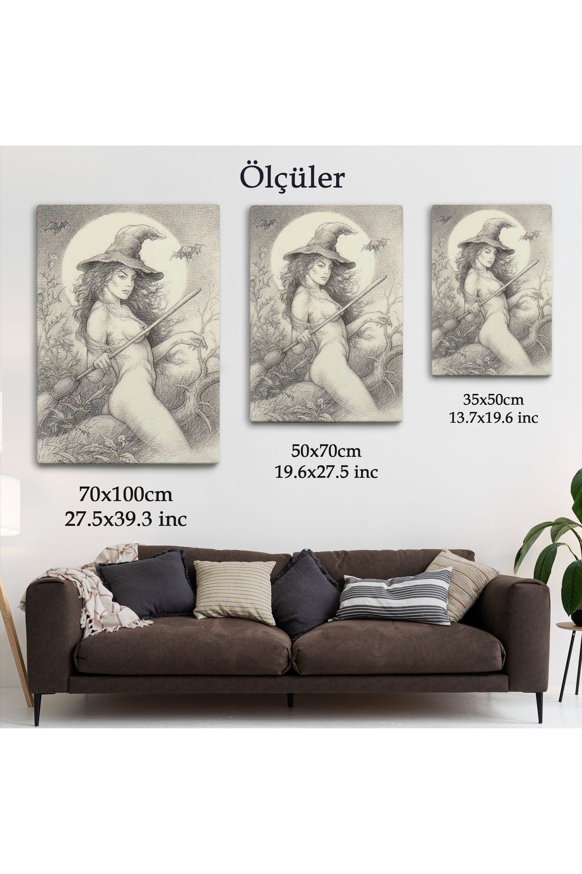 Şabat'a Cadı Uçuşu, Vintage Cadılar Bayramı, Wiccan Tuhaflıkları Kanvas Tablo-5284