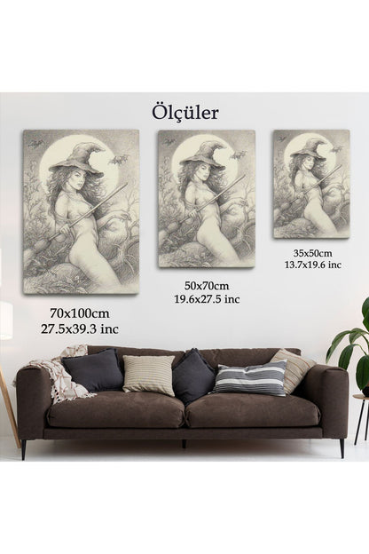 Şabat'a Cadı Uçuşu, Vintage Cadılar Bayramı, Wiccan Tuhaflıkları Kanvas Tablo-5284