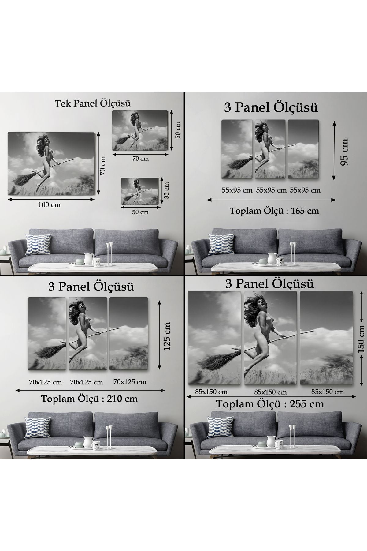 Süpürge İle Uçan Çıplak Kandın Kanvas Tablo-5145