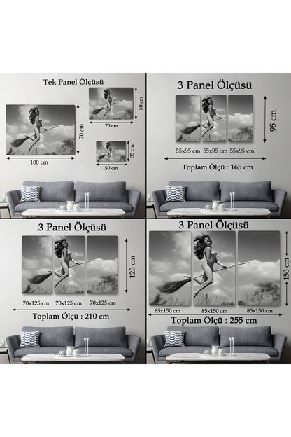 Süpürge İle Uçan Çıplak Kandın Kanvas Tablo-5145