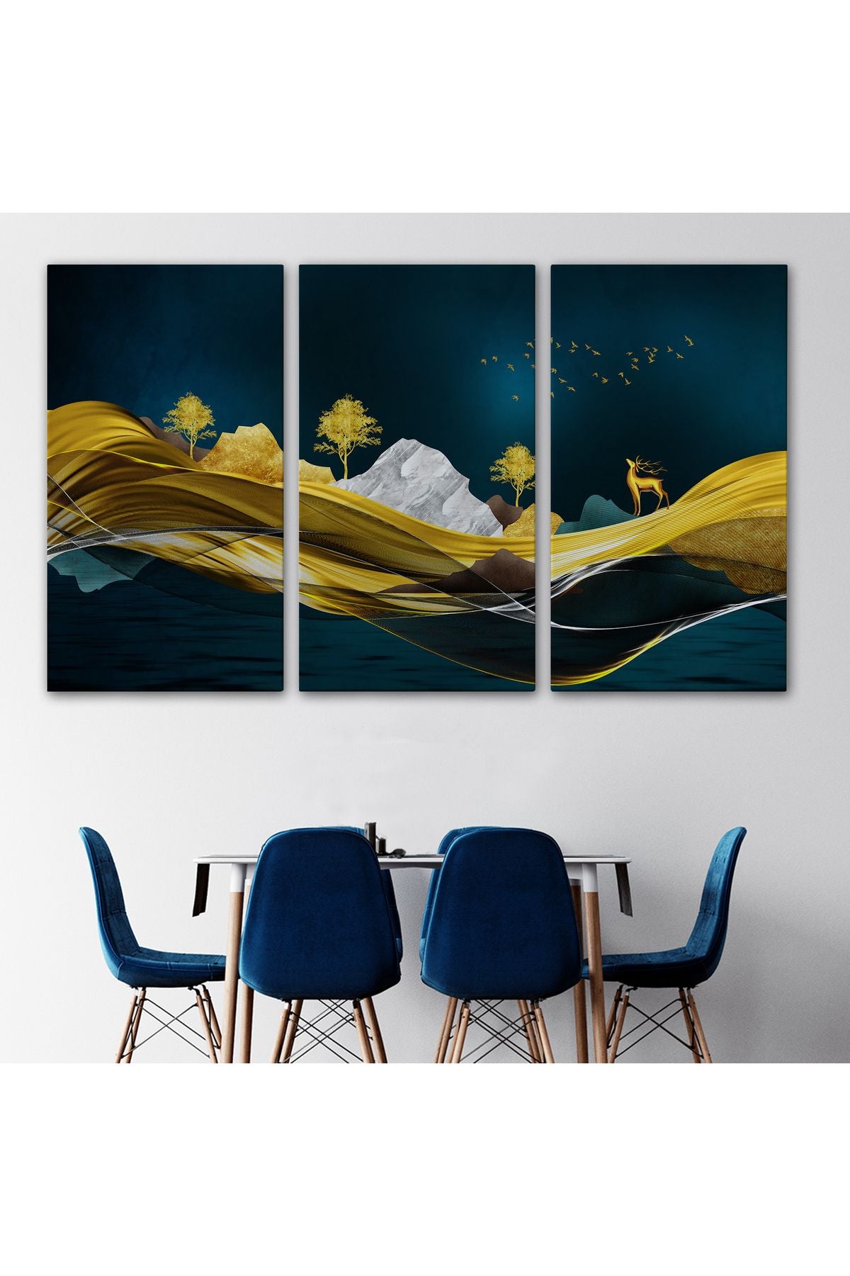 Altın Renkli Dağların Dekoratif Duvar Tablosu-3523
