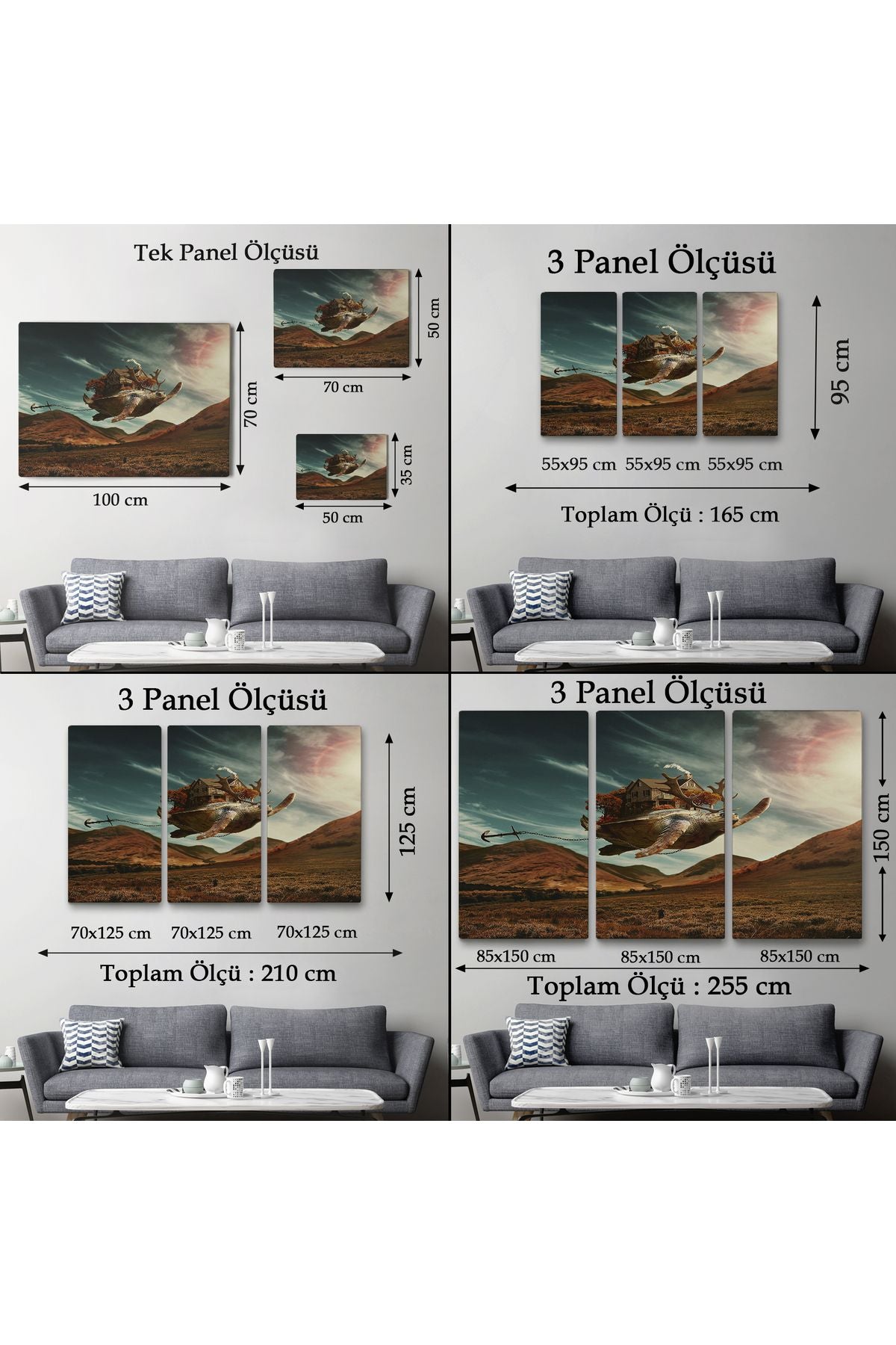 SZ KVS1-Dekoratif Duvar Tablosu-Sürreal Geyik Boynuzlu Kaplumbağa Kanvas Tablo 6560