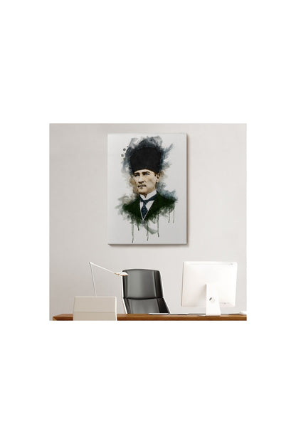 Mustafa Kemal Atatürk'ün Suluboya Görünümlü Portresi Dekoratif Kanvas Tablo-da-78