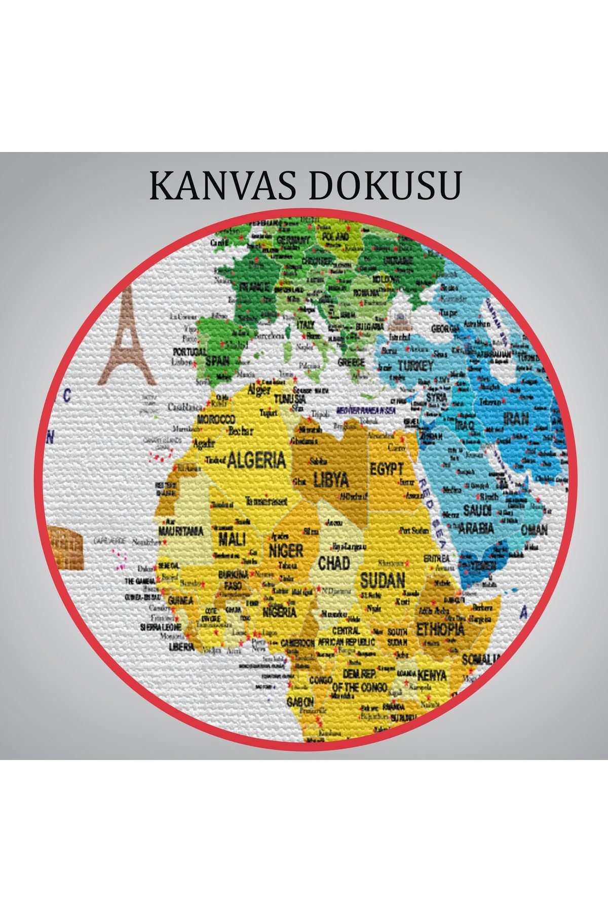 Dünya Haritası Son Derece Ayrıntılı Eğitici  ve Sembollü Dekoratif Kanvas Tablo 3223