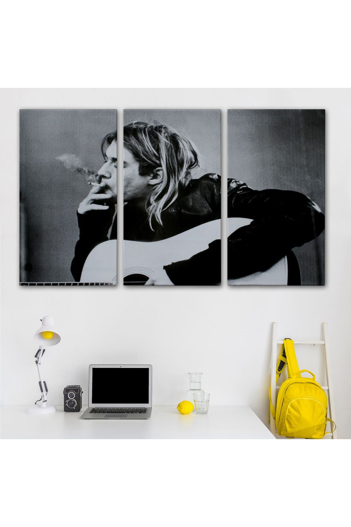 Kurt Cobain Sigara İçen Ünlü Baskı Duvar Sanatı Kanvas Tablo, Nirvana Baskı-5405