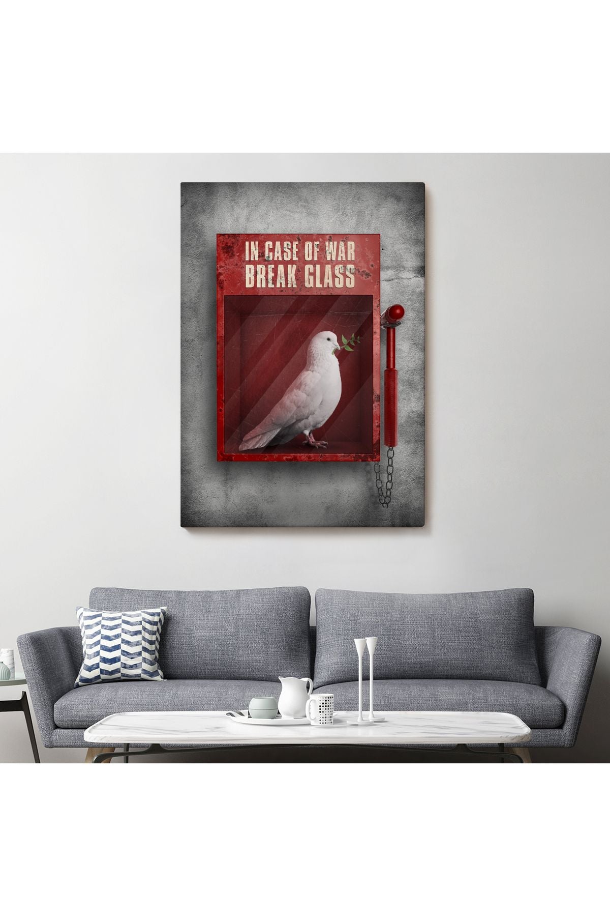 Savaş Durumunda Camı Kır Güvercin Kanvas Tablo-5258