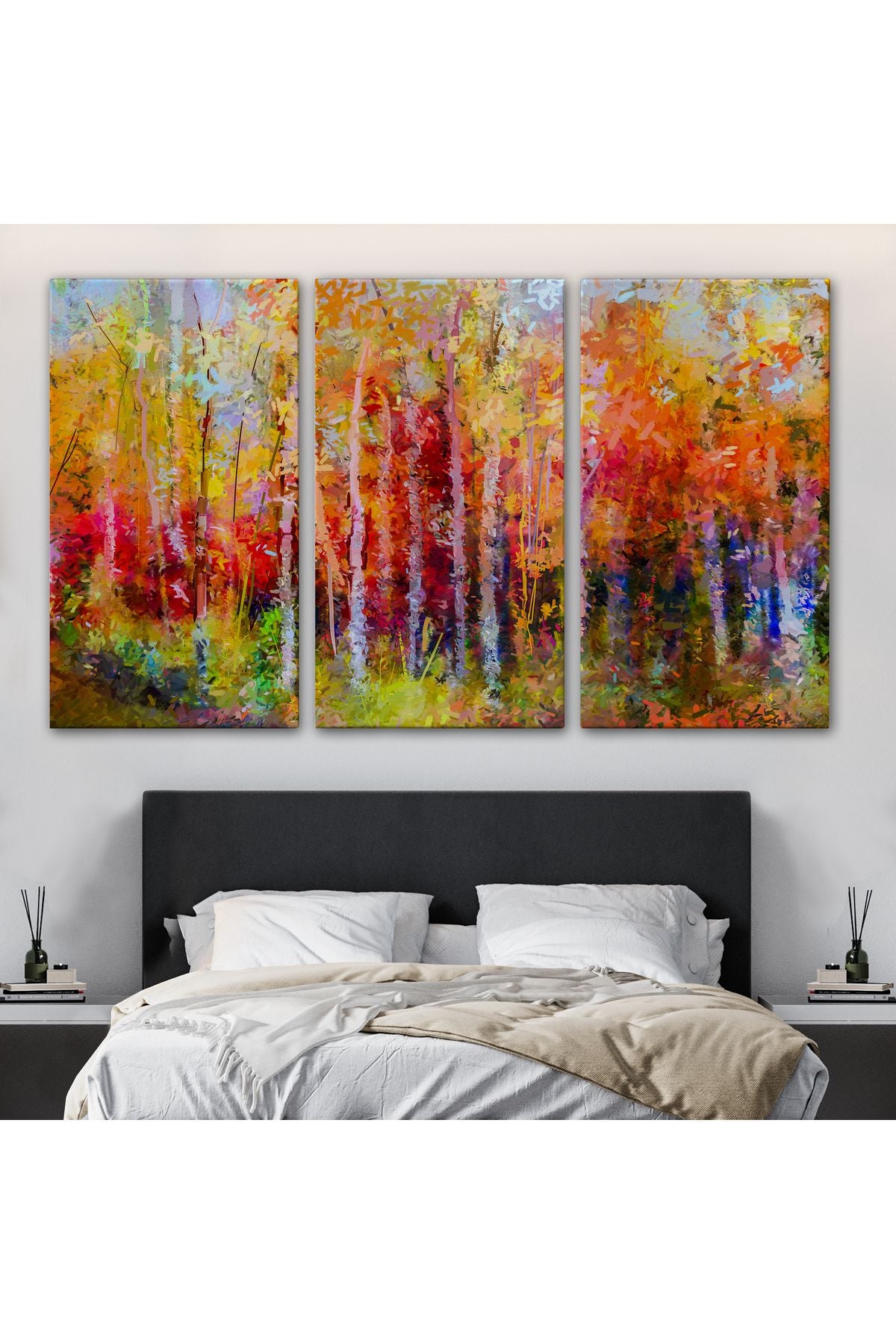 Son Bahar Ağaçları Yağlıboya Görünüm Dekoratif Kanvas Duvar Tablosu-3506