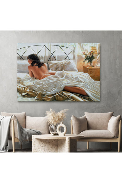 Yataktaki Güzel Kadın Dekoratif Duvar Tablosu-6607